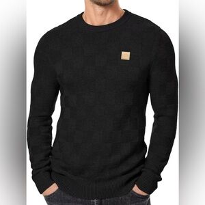 Mens Sweater Crewneck Checkered Knitted Pullover Slim Fit Long Sleeve Casual
